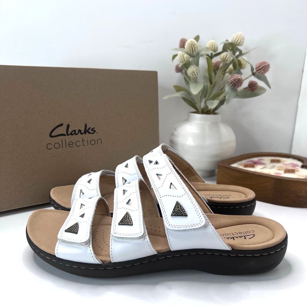 Clarks Collection Laurieann Cove Leather Sandal White Women 12 Wide NWB
